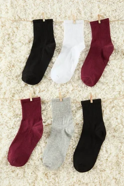 Pacote com 6 pares de meias de algodão em malha multicolorida