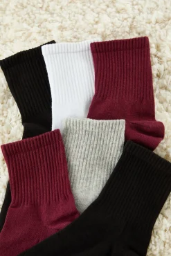 Pacote com 6 pares de meias de algodão em malha multicolorida