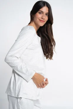 Pacote de pijama de pré-mamã em velour listrado