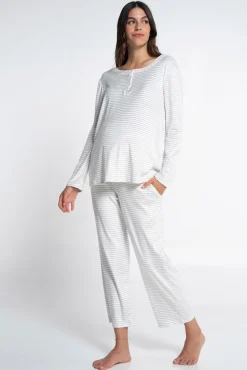 Pacote de pijama de pré-mamã em velour listrado