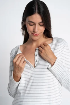 Pacote de pijama de pré-mamã em velour listrado