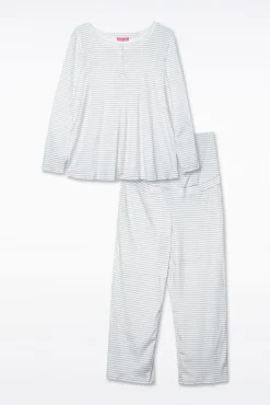 Pacote de pijama de pré-mamã em velour listrado