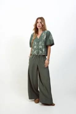 Pantalón ancho de lino lavado