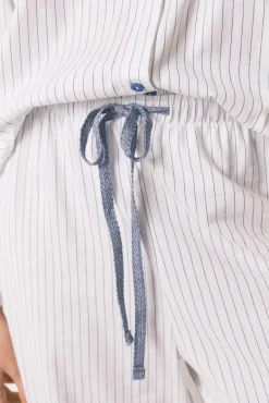 Pijama camiseiro comprido em 100% algodão às riscas branco