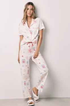 Pijama camiseiro comprido estampado multicolor