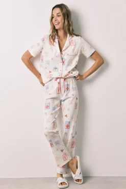 Pijama camiseiro comprido estampado multicolor