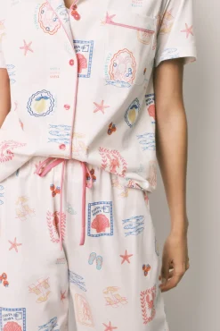 Pijama camiseiro comprido estampado multicolor