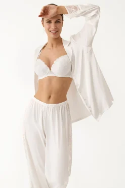 Pijama camiseiro de lingerie em cetim branco