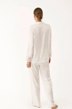 Pijama camiseiro de lingerie em cetim branco