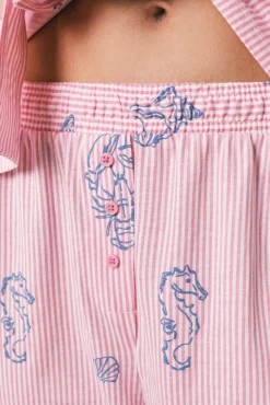 Pijama camiseiro em algodão às riscas rosa