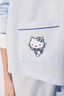 Pijama camiseiro Hello Kitty em algodão azul