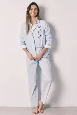 Pijama camiseiro Hello Kitty em algodão azul