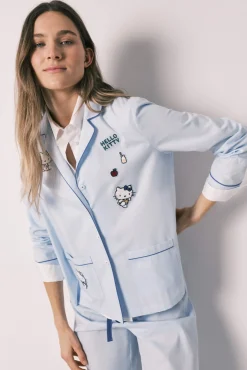 Pijama camiseiro Hello Kitty em algodão azul