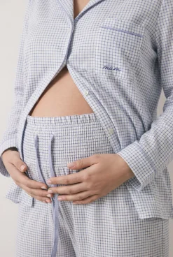 Pijama camiseiro maternity estampado vichy
