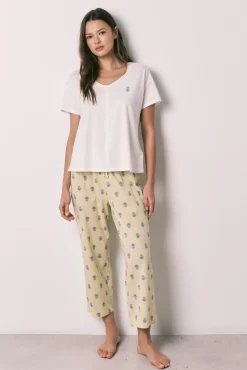 Pijama capri em algodão branco