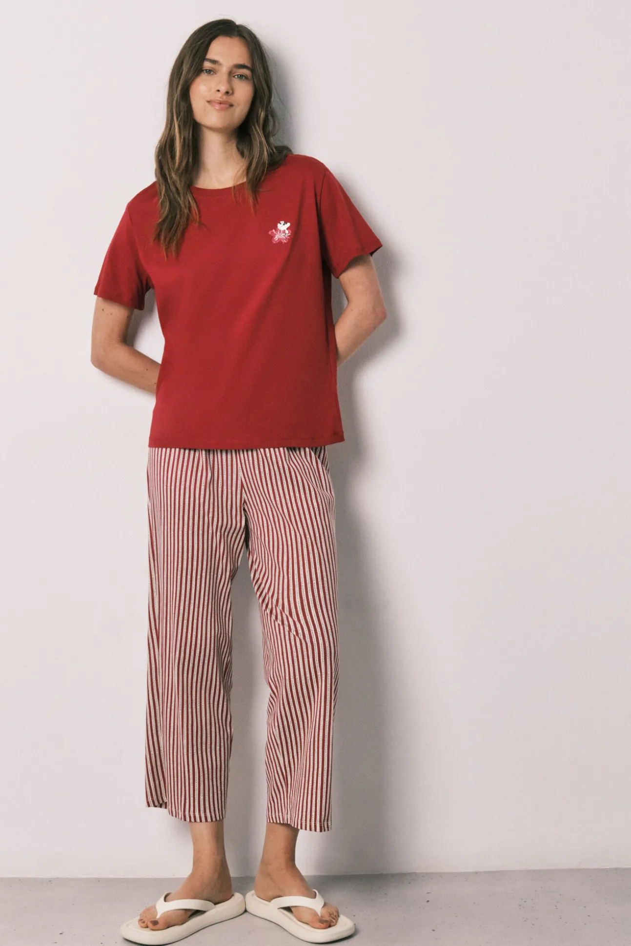 Pijama capri em algodão de riscas Snoopy