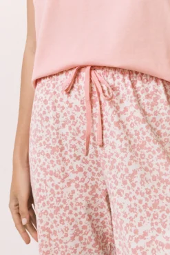 Pijama capri em algodão rosa miniflor