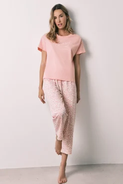 Pijama capri em algodão rosa miniflor