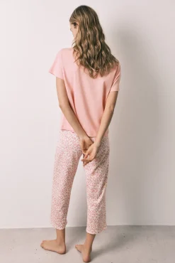 Pijama capri em algodão rosa miniflor