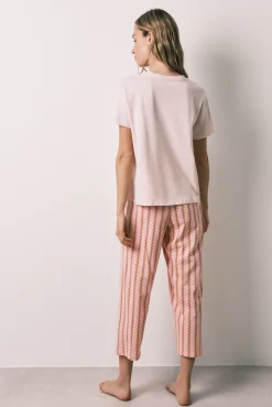 Pijama capri em algodão rosa ondas