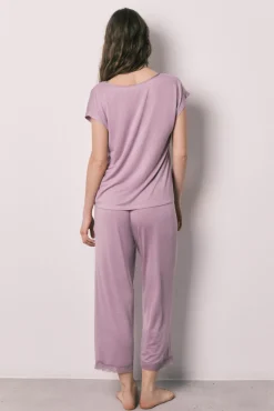 Pijama Capri toque suave em viscose rosa