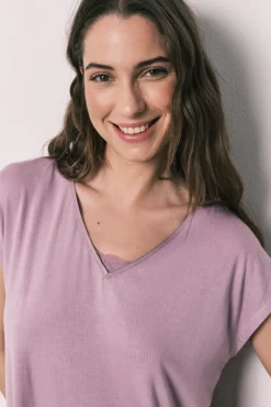Pijama Capri toque suave em viscose rosa