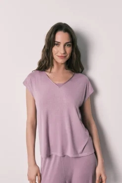 Pijama Capri toque suave em viscose rosa