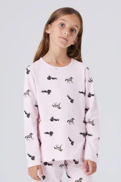 Pijama com estampado de cavalo para menina