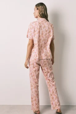 Pijama comprido camiseiro em algodão laranja