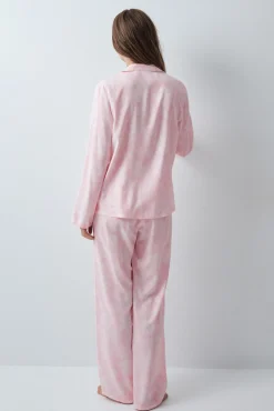 Pijama comprido camiseiro estampado floral bicolor