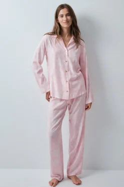 Pijama comprido camiseiro estampado floral bicolor