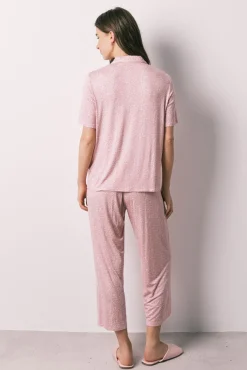 Pijama comprido camiseiro estampado flores