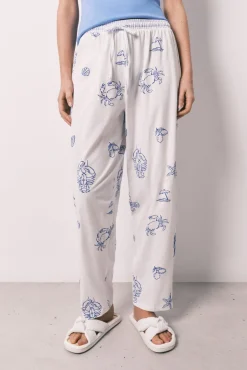 Pijama comprido de alças em algodão azul