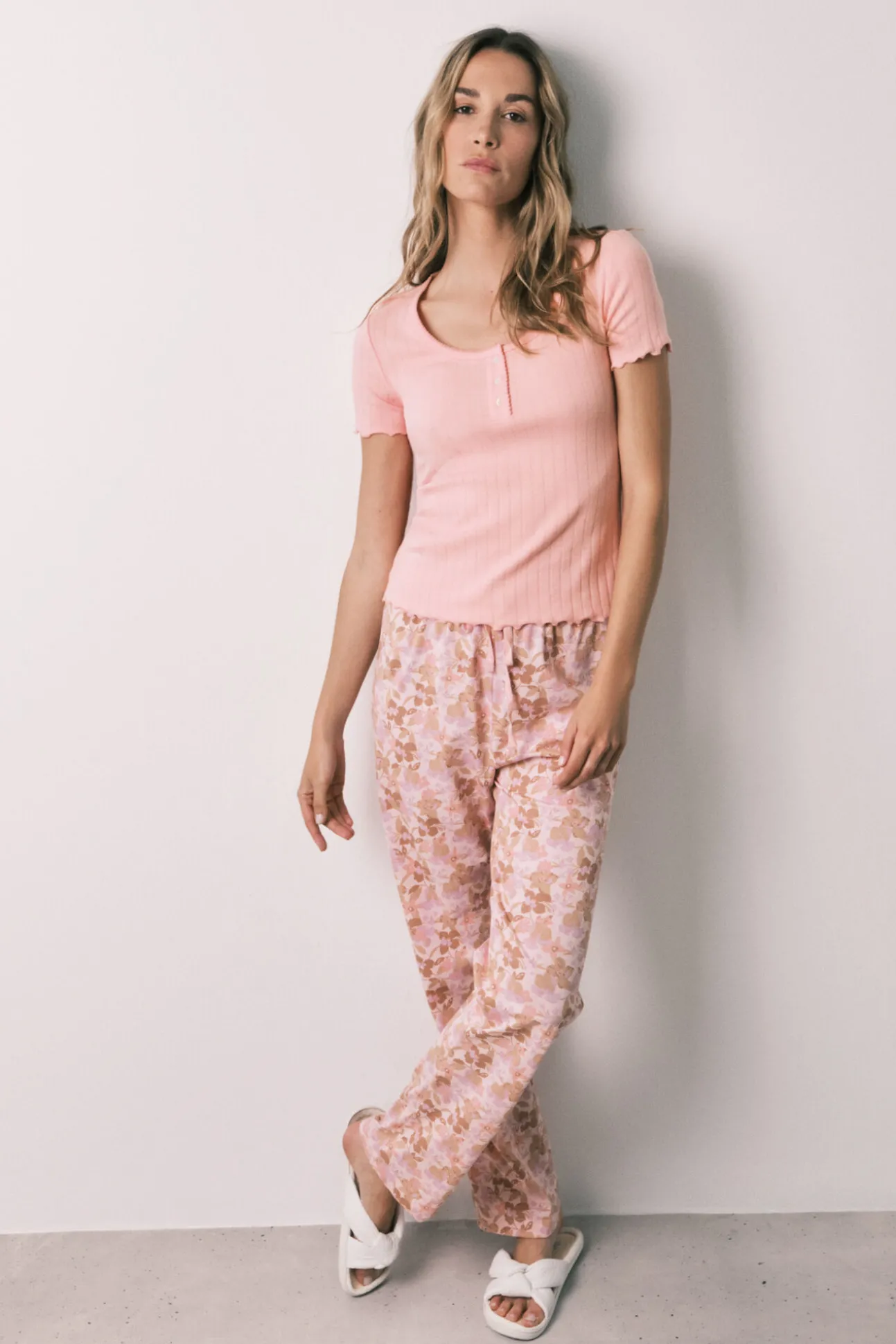 Pijama comprido de manga curta em algodão laranja