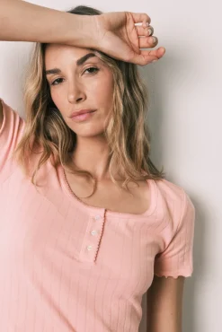 Pijama comprido de manga curta em algodão laranja