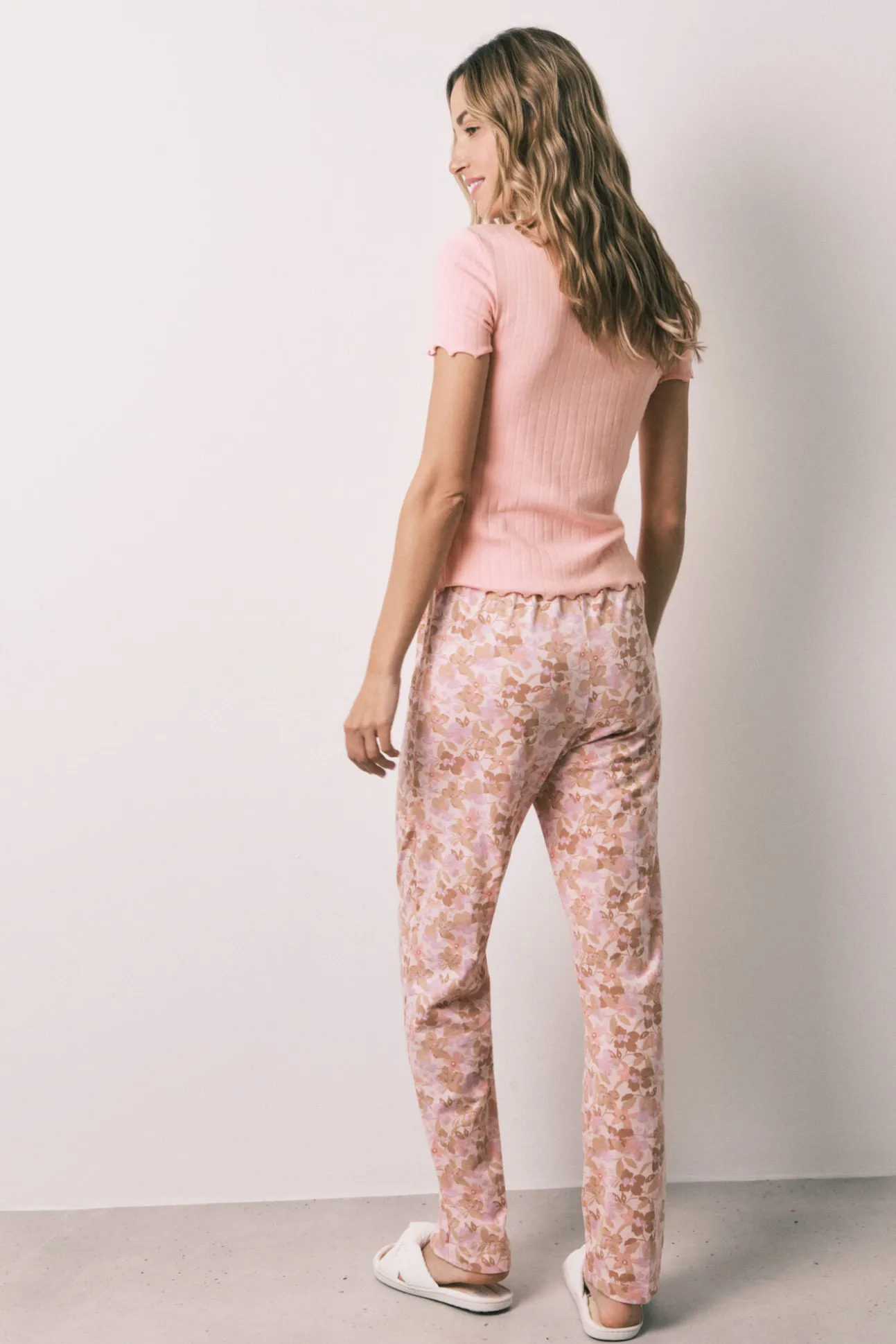 Pijama comprido de manga curta em algodão laranja