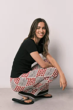Pijama comprido de manga curta em algodão
