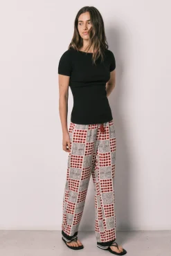 Pijama comprido de manga curta em algodão