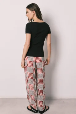 Pijama comprido de manga curta em algodão