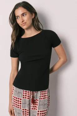 Pijama comprido de manga curta em algodão