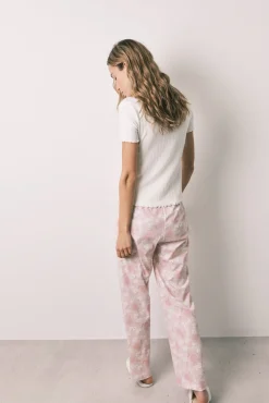 Pijama comprido de manga curta em algodão branco