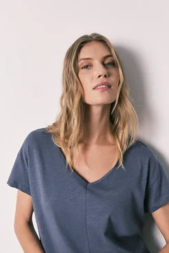 Pijama comprido de manga curta em algodão estampado bandana azul