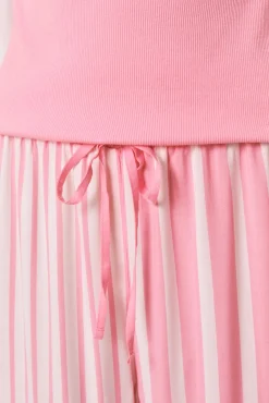 Pijama comprido de manga curta em algodão e viscose rosa