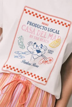 Pijama comprido em algodão com riscas Pantera Cor-de-Rosa