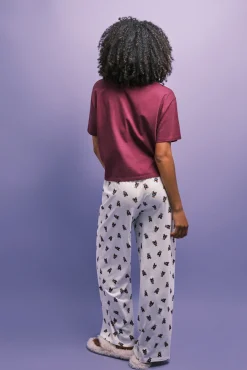 Pijama comprido em algodão com ursinho grená