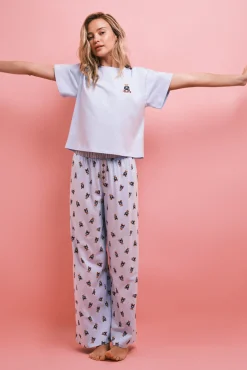 Pijama comprido em algodão com ursinho azul