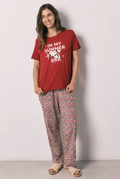 Pijama comprido em algodão estampado geométrico Snoopy