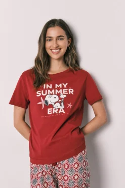 Pijama comprido em algodão estampado geométrico Snoopy