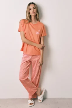 Pijama comprido em algodão laranja Woodstock