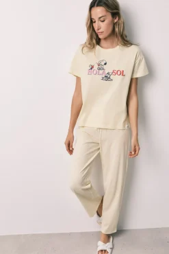 Pijama comprido em algodão Snoopy amarelo